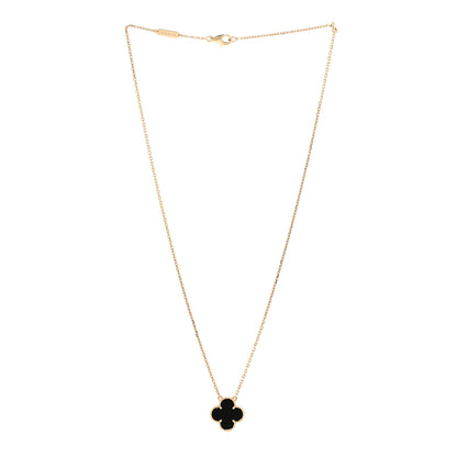 Van Cleef & Arpels 18K Yellow Gold Black Onyx Vintage Alhambra Pendant Necklace 3 of 4