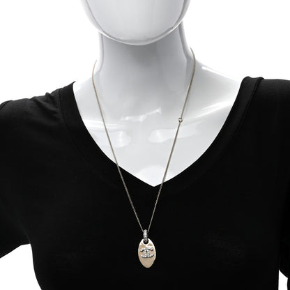 Chanel Crystal CC Oval Pendant Necklace Gold Silver 3 of 4