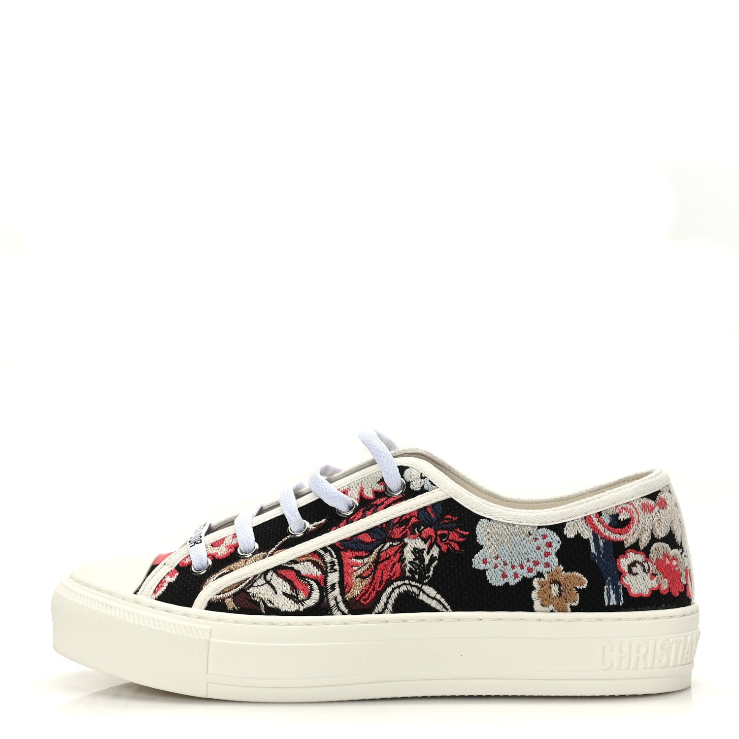 Christian Dior Cotton Floral Pop Embroidered Walk'N'Dior Low Top Sneakers 38.5 Red Multicolor 1 of 8