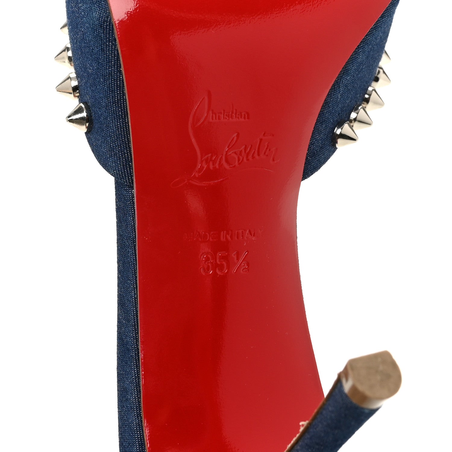 Christian Louboutin Denim Spikes Me Dolly 85mm Sandals 35.5 Blue 8 of 9