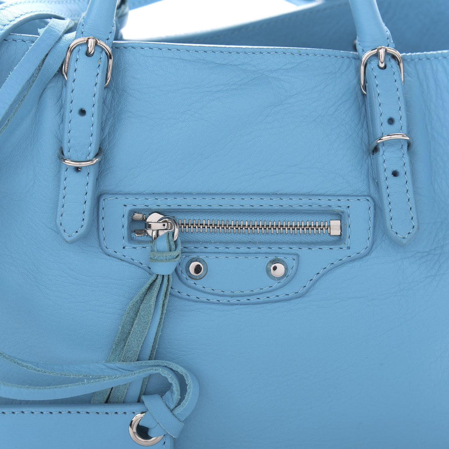 Supple Calfskin Papier A6 Zip Around Tote Bleu Caraibes