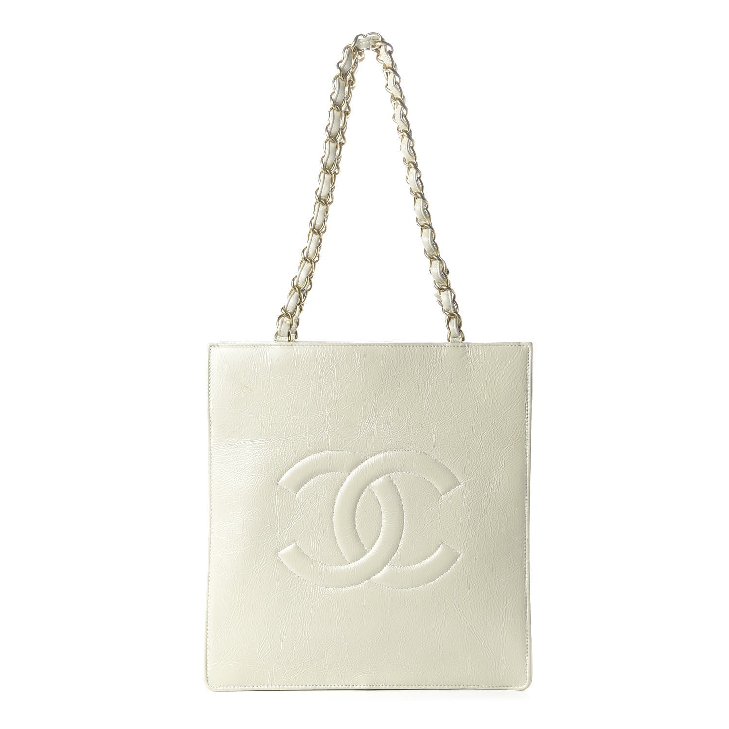 Chanel Shiny Aged Calfskin North South Shopping Bag White 1 of 12