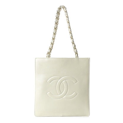 Chanel Shiny Aged Calfskin North South Shopping Bag White 1 of 12
