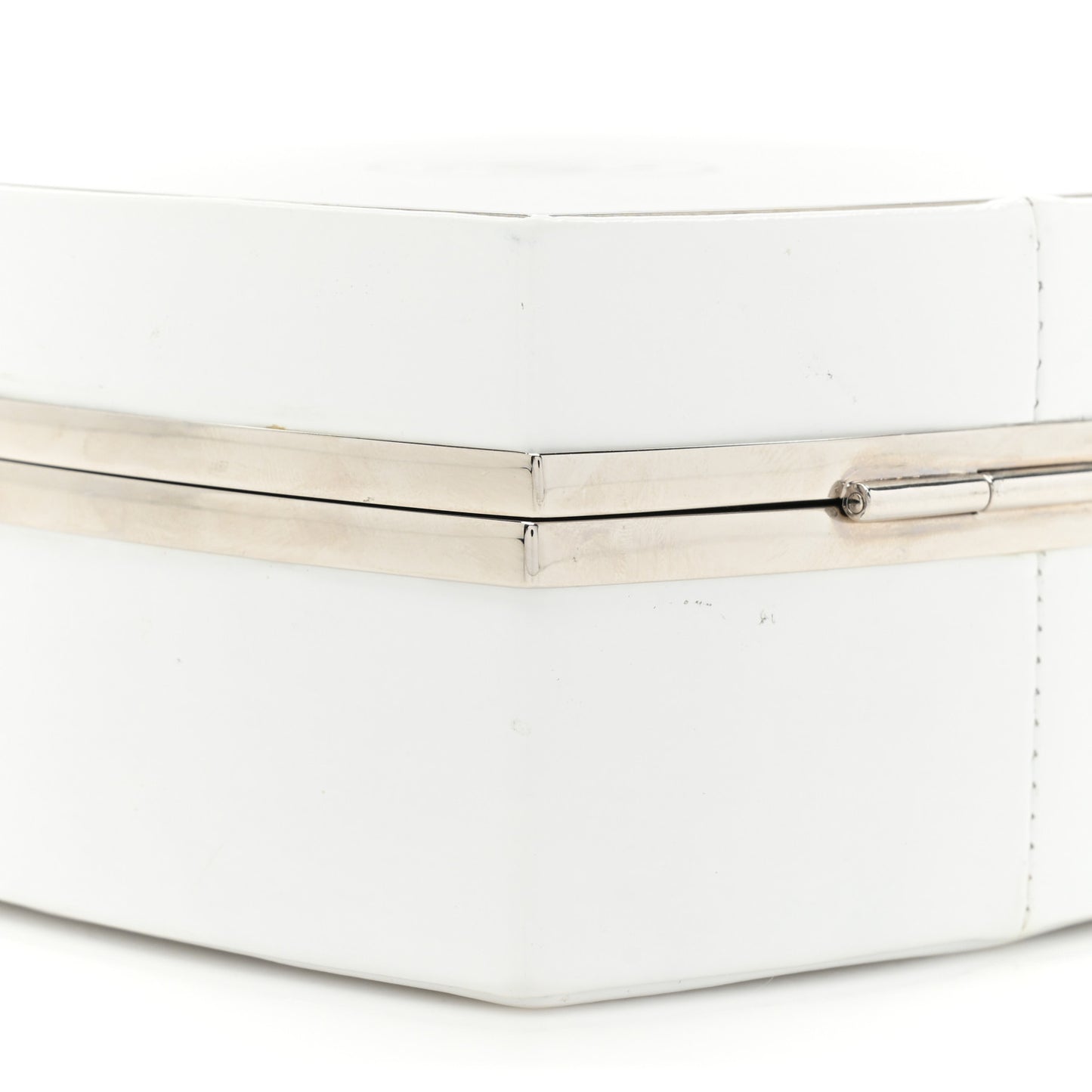 Patent Goatskin Quilted Make-Up Box Clutch With Chain White