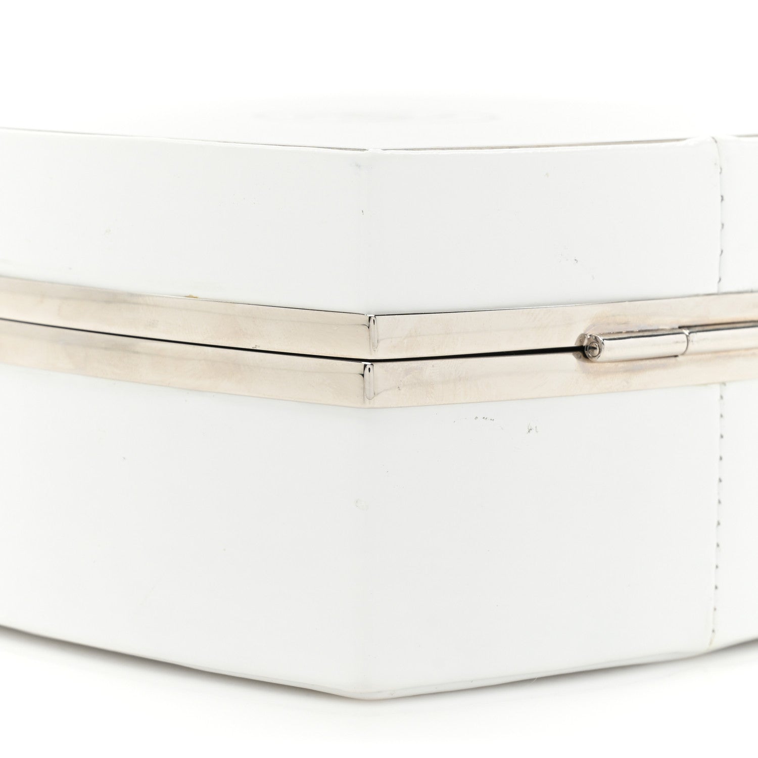 Chanel Patent Goatskin Quilted Make-Up Box Clutch With Chain White 12 of 18