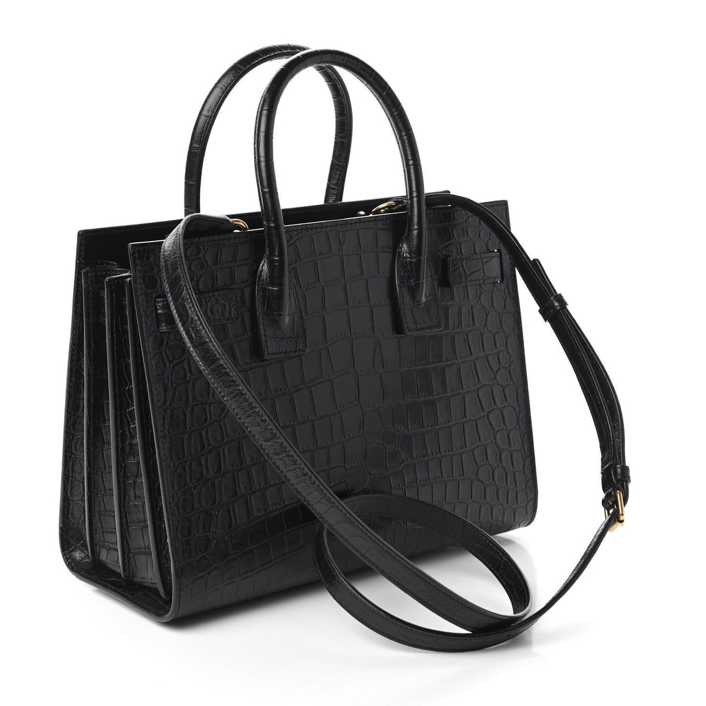 Calfskin Crocodile Embossed Baby Sac De Jour Black