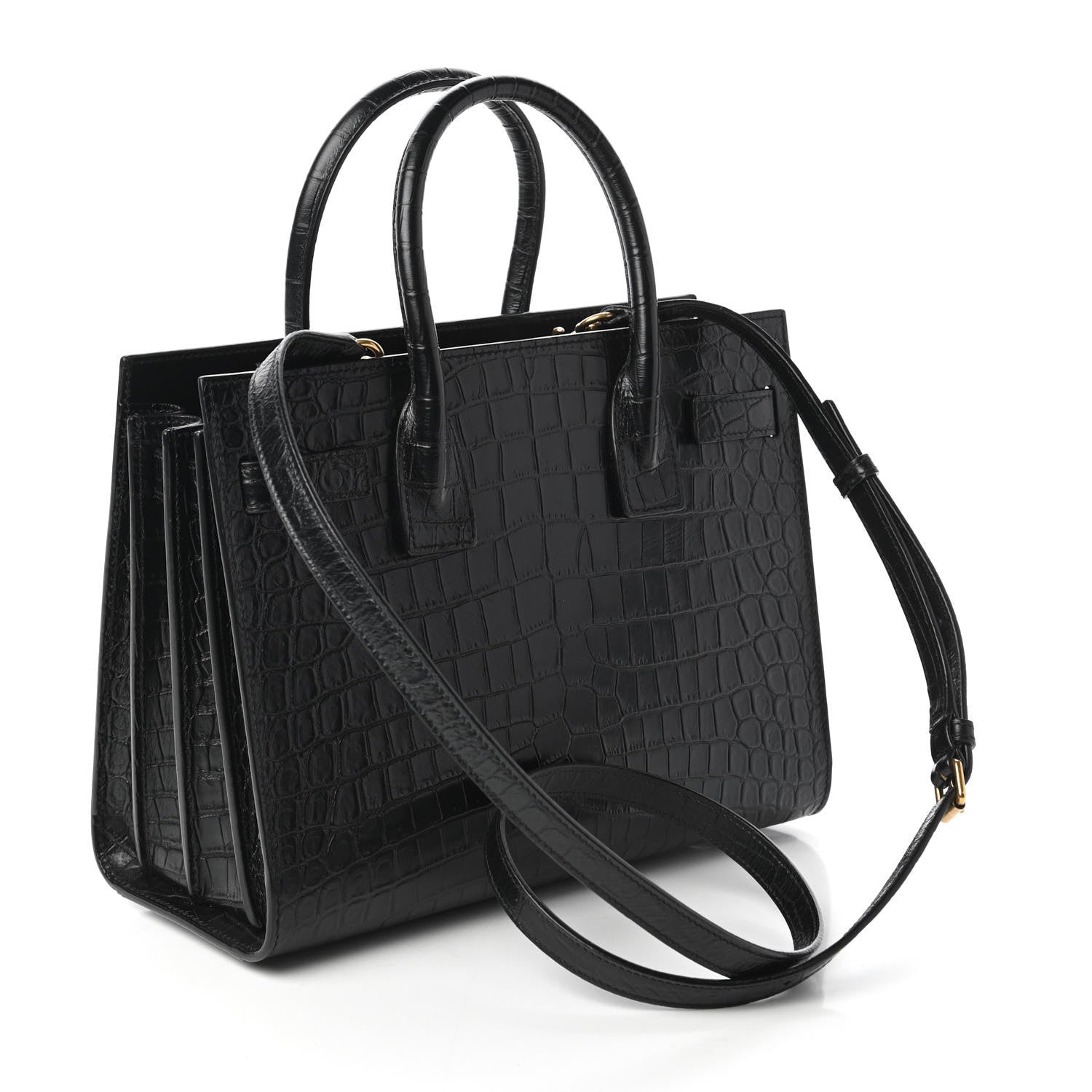 Saint Laurent Calfskin Crocodile Embossed Baby Sac De Jour Black 3 of 9