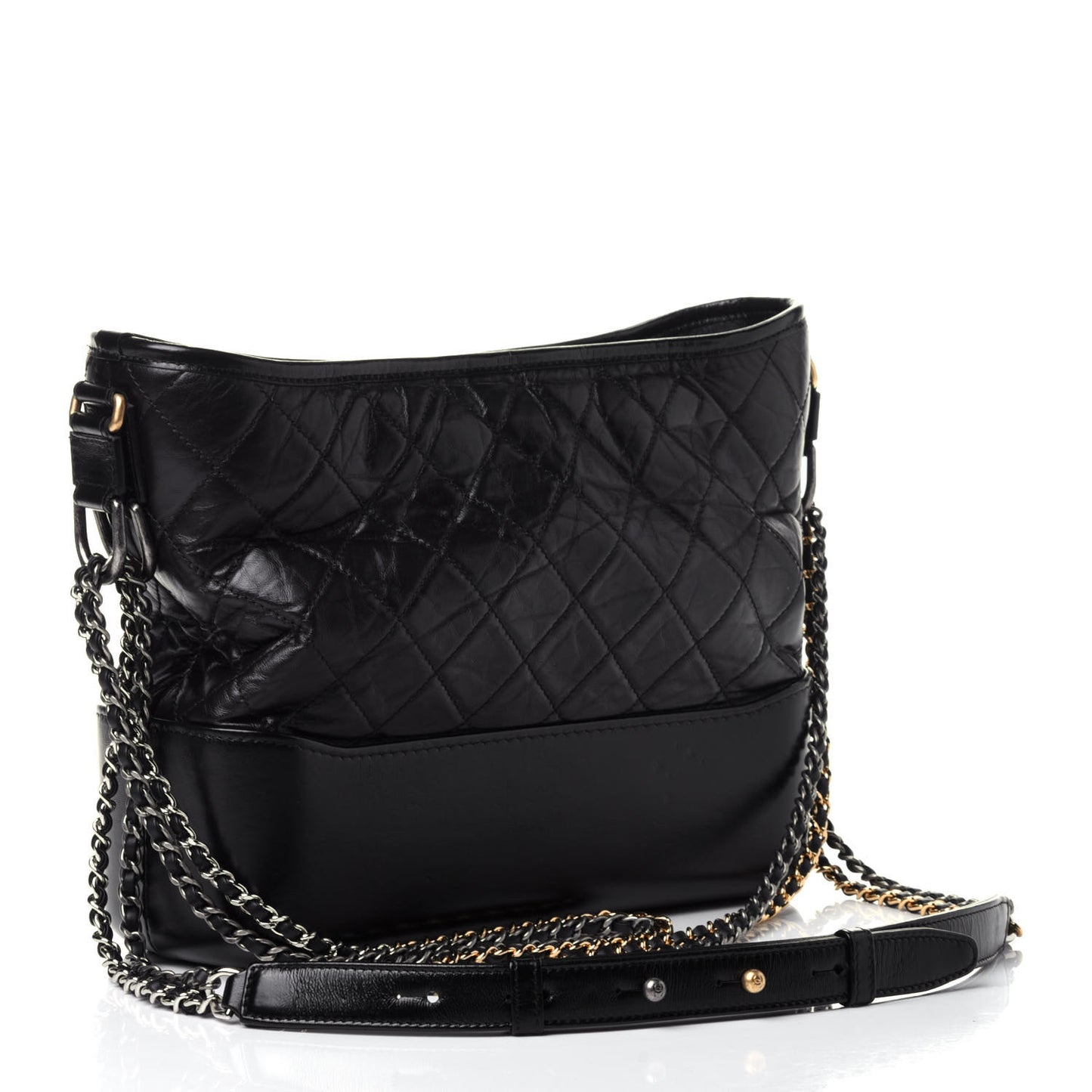 Aged Calfskin Quilted Medium Gabrielle Hobo Black