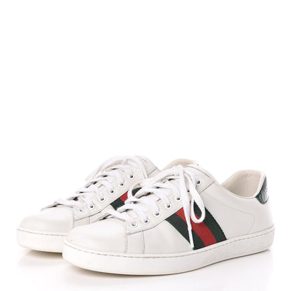 Gucci Calfskin Crocodile Web Mens Ace Sneakers 9 White Green 3 of 14