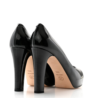 Chanel Patent Silver Cap Toe CC Pumps 39.5 Black 4 of 10