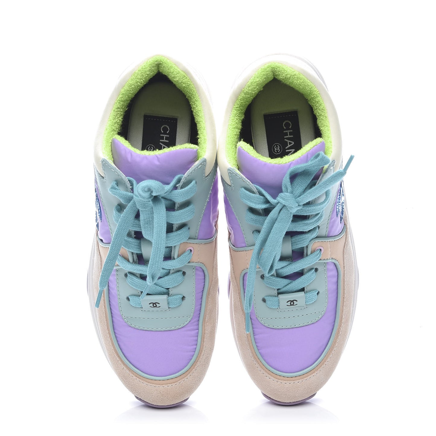 Nylon Lambskin Suede Calfskin CC Sneakers 36 Green Purple Pink