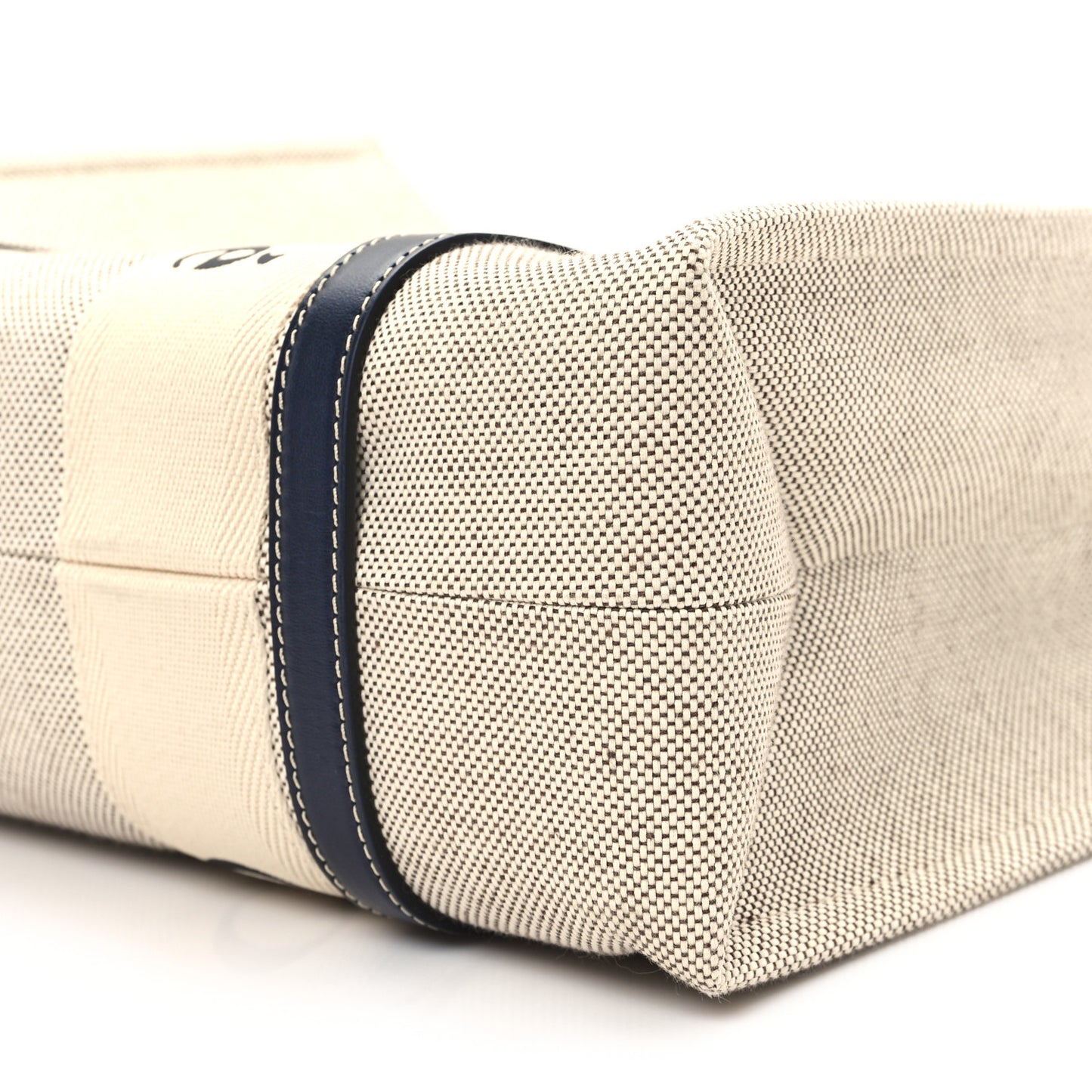 Linen Calfskin Medium Woody Ribbon Tote White Blue