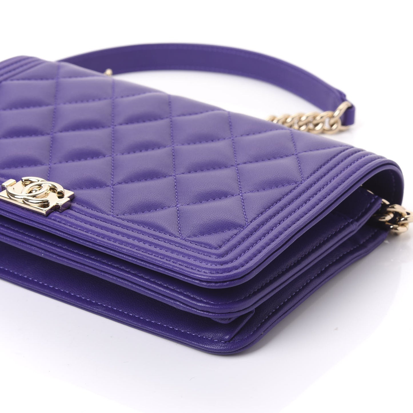 Lambskin Quilted Boy Wallet On Chain WOC Purple