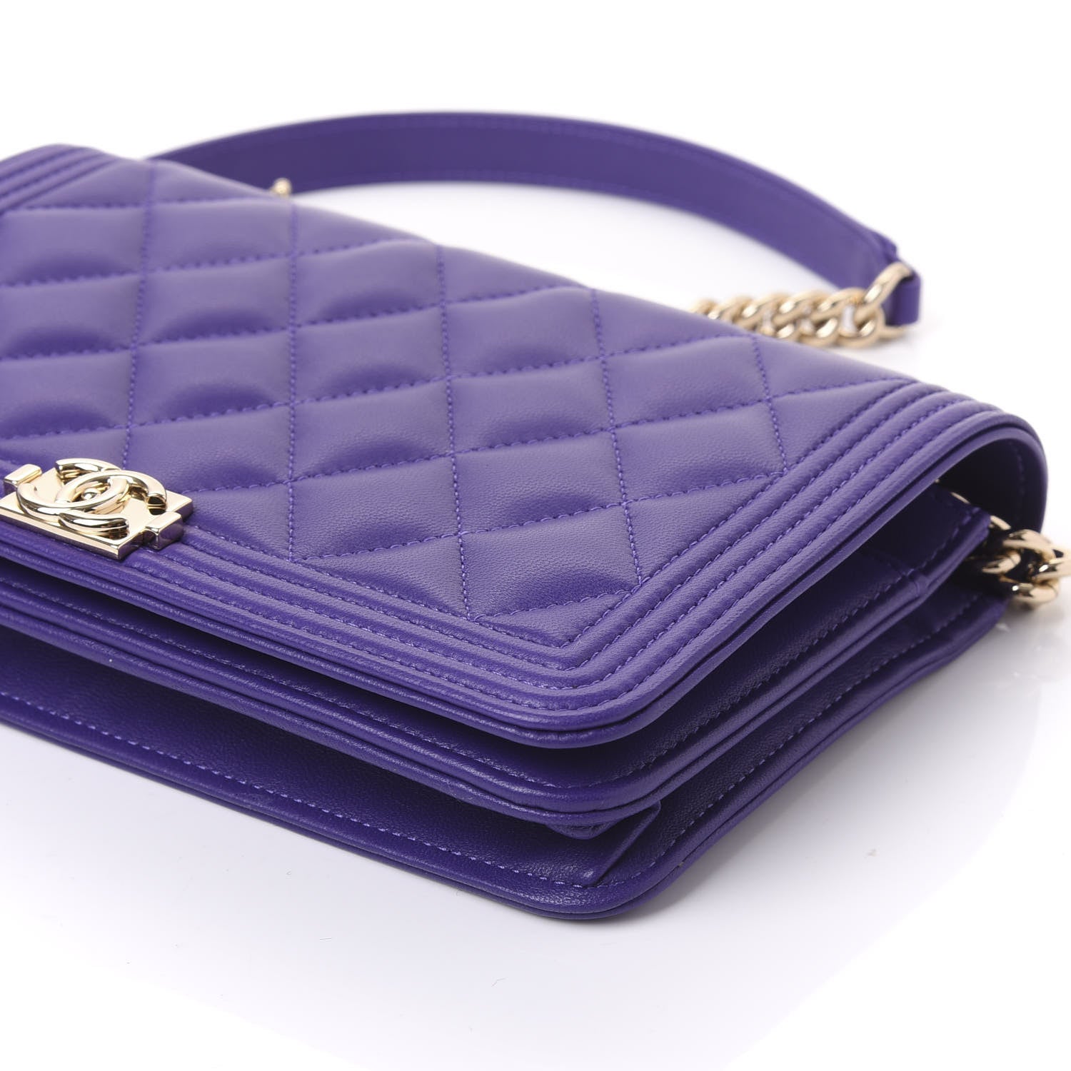 Chanel Lambskin Quilted Boy Wallet On Chain WOC Purple 6 of 10
