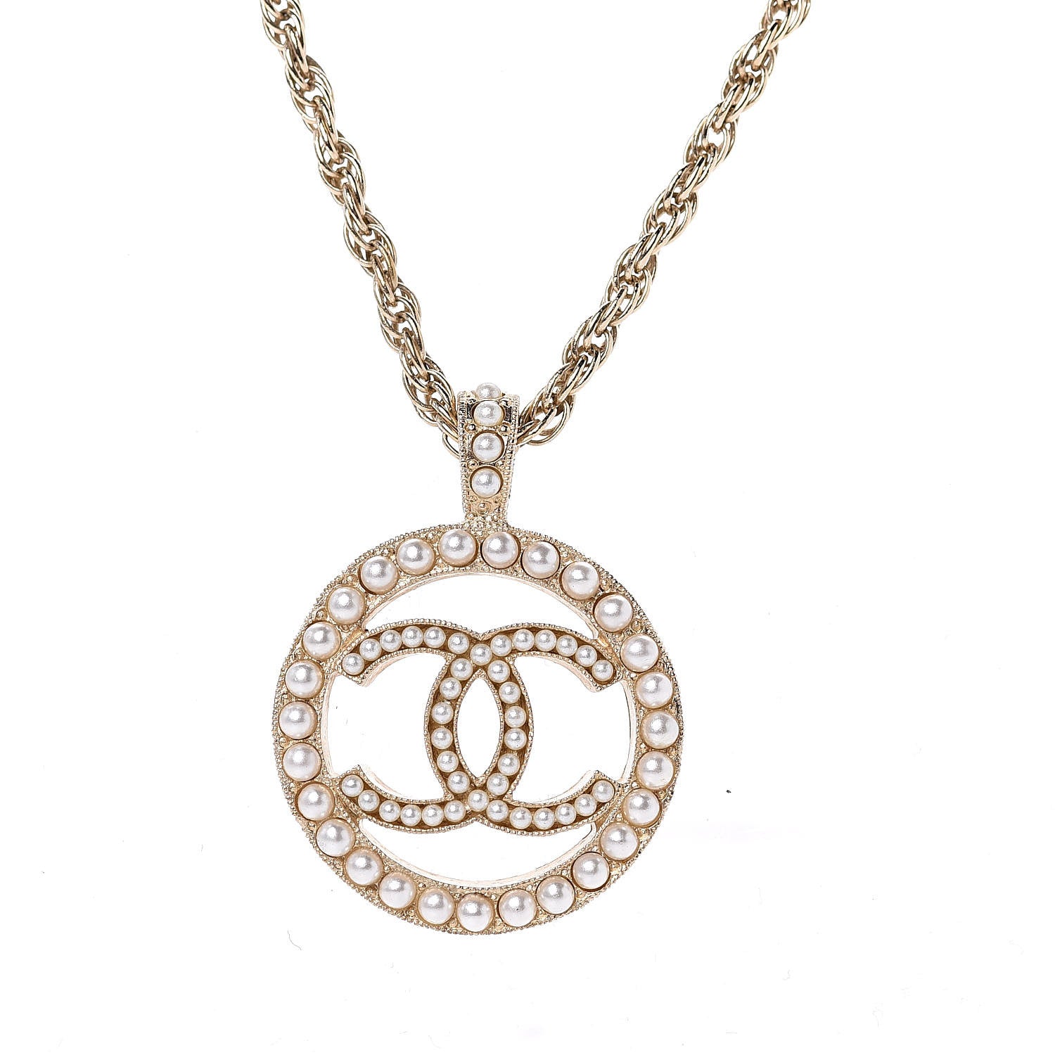 Chanel Pearl CC Round Pendant Necklace Gold 4 of 6