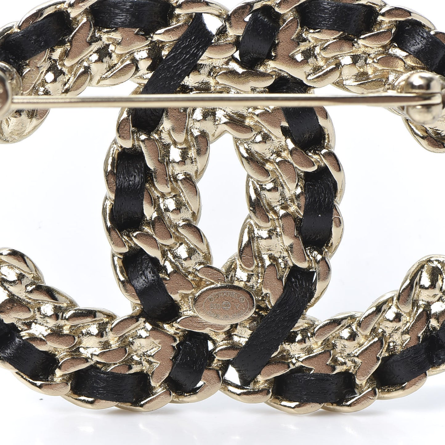 Lambskin Crystal Vintage Allure CC Chain Brooch Black Gold