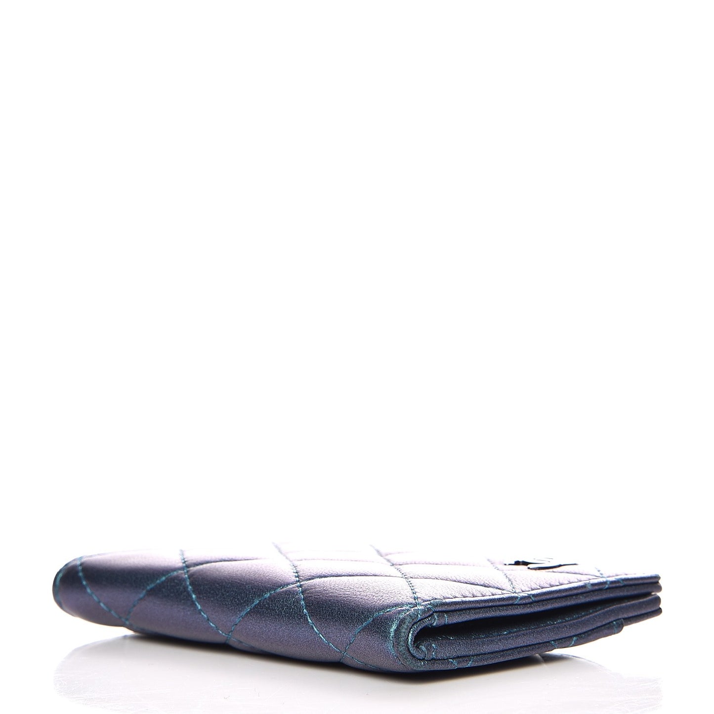 Metallic Lambskin Quilted Card Holder Wallet Turquoise