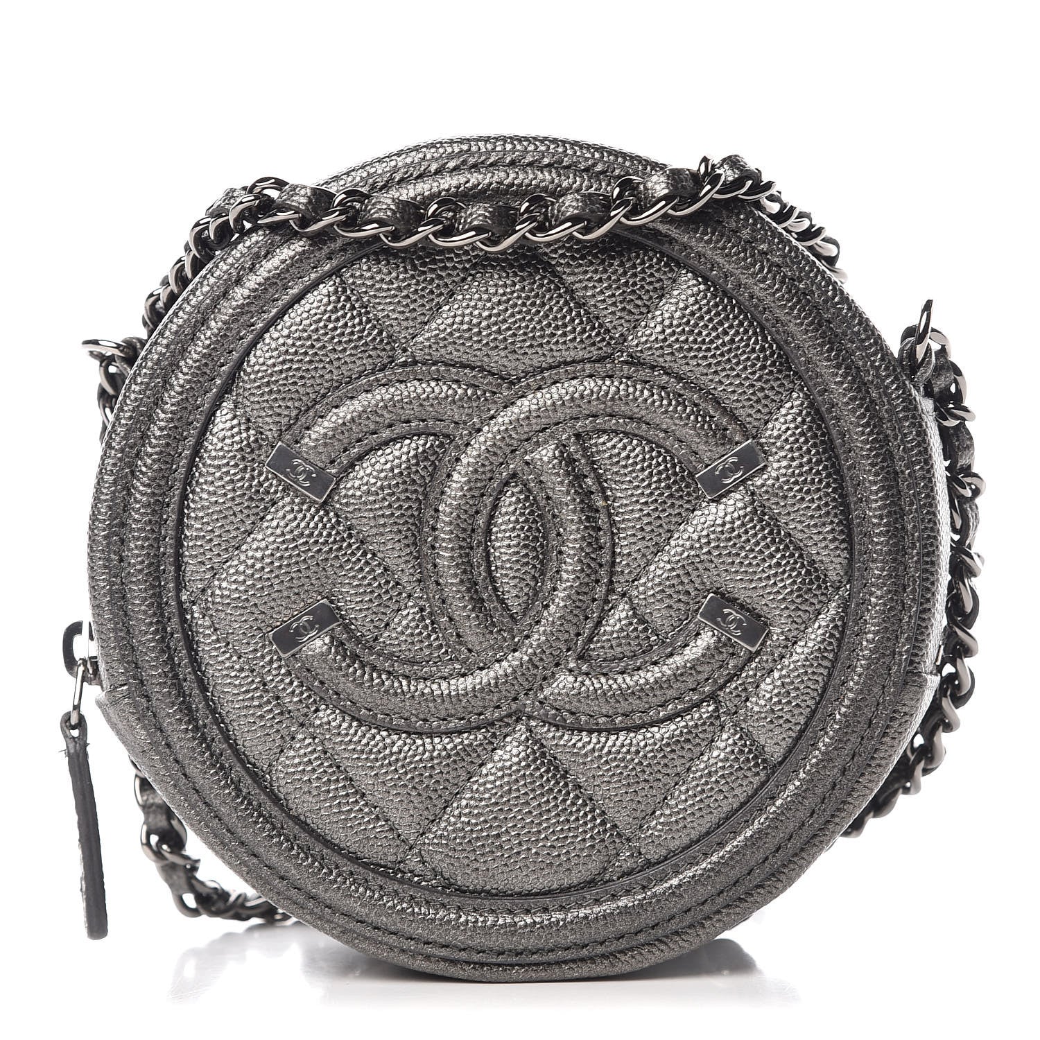 Chanel Metallic Caviar Quilted Round Filigree Crossbody Dark Silver 1 of 8