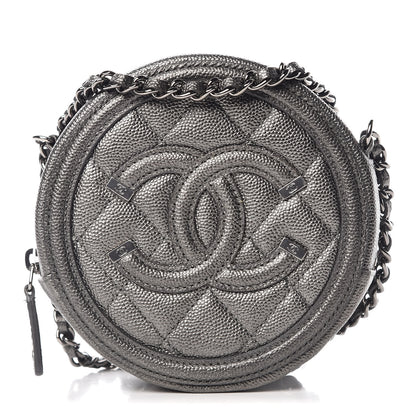 Chanel Metallic Caviar Quilted Round Filigree Crossbody Dark Silver 1 of 8