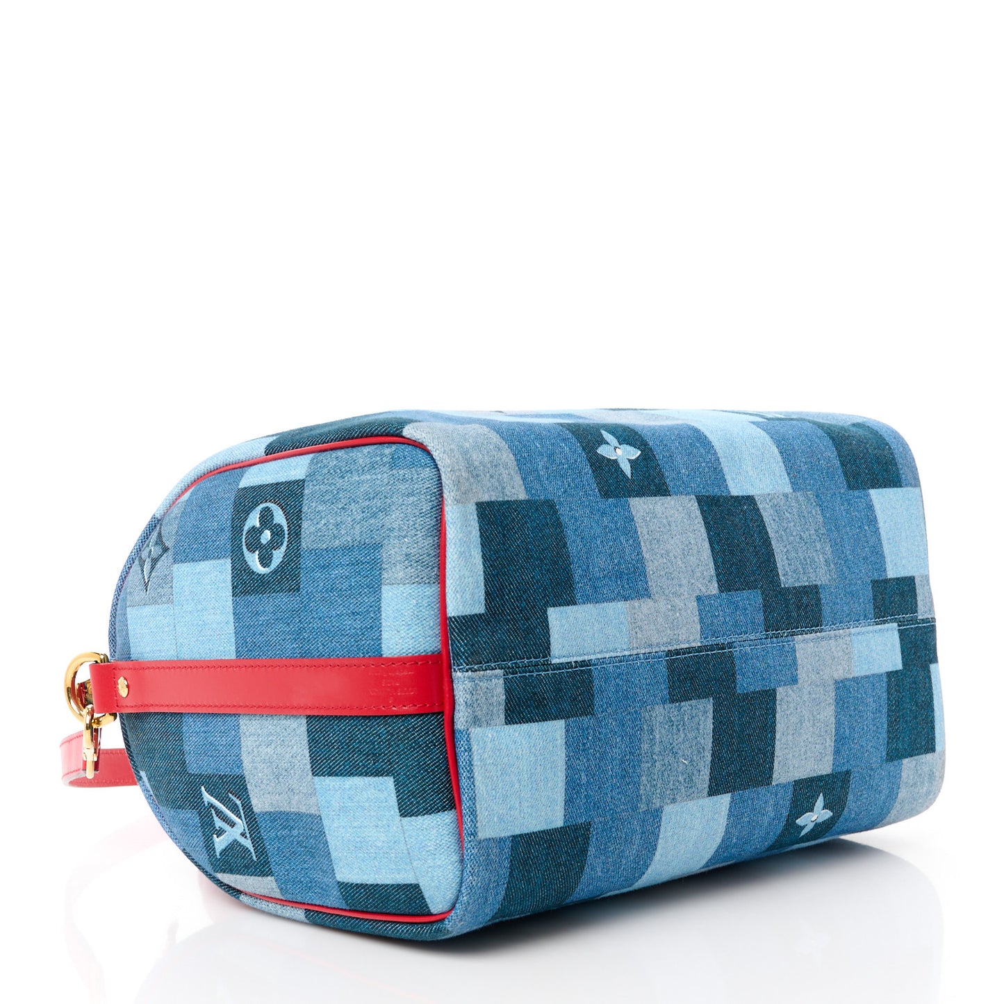 Denim Damier Monogram Patchwork Speedy Bandouliere 30 Blue Rouge
