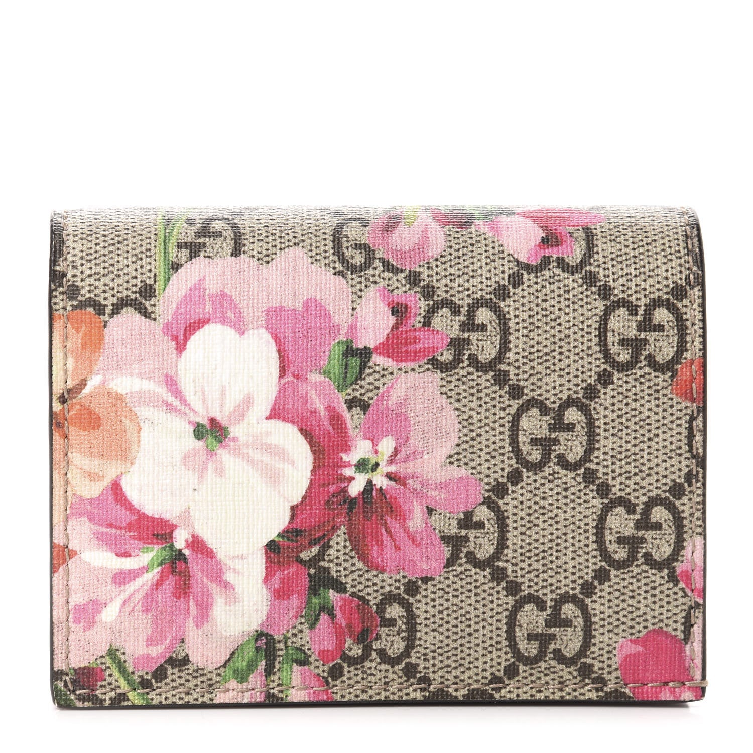 Gucci GG Supreme Monogram Blooms Card Case Wallet Beige Multicolor Dry Rose 1 of 8