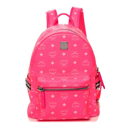 MCM Visetos Small Side Stud Stark Backpack Neon Pink 1 of 9