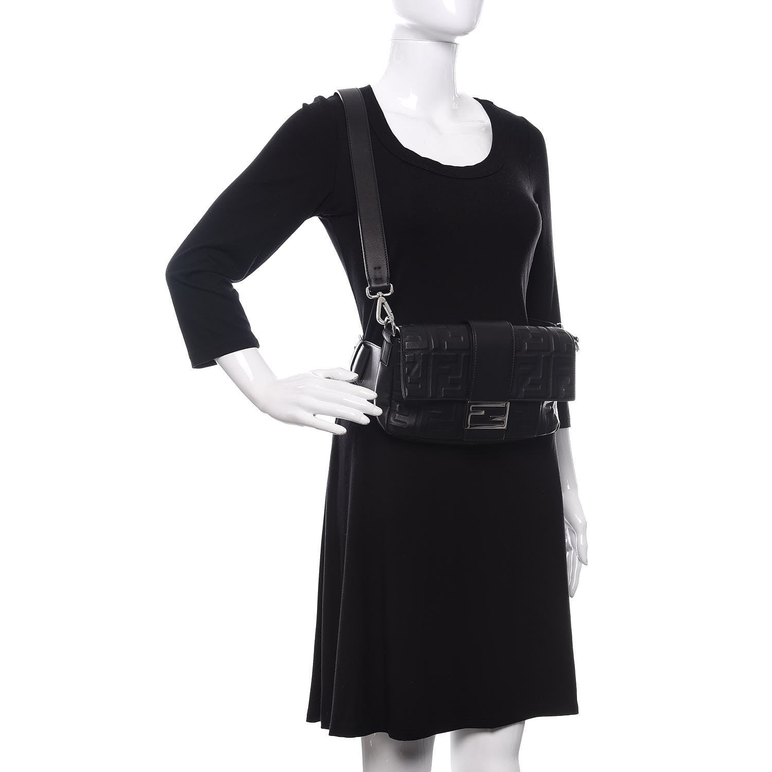 Fendi Nappa FF 1974 Embossed Belt Baguette Bag Black 2 of 10