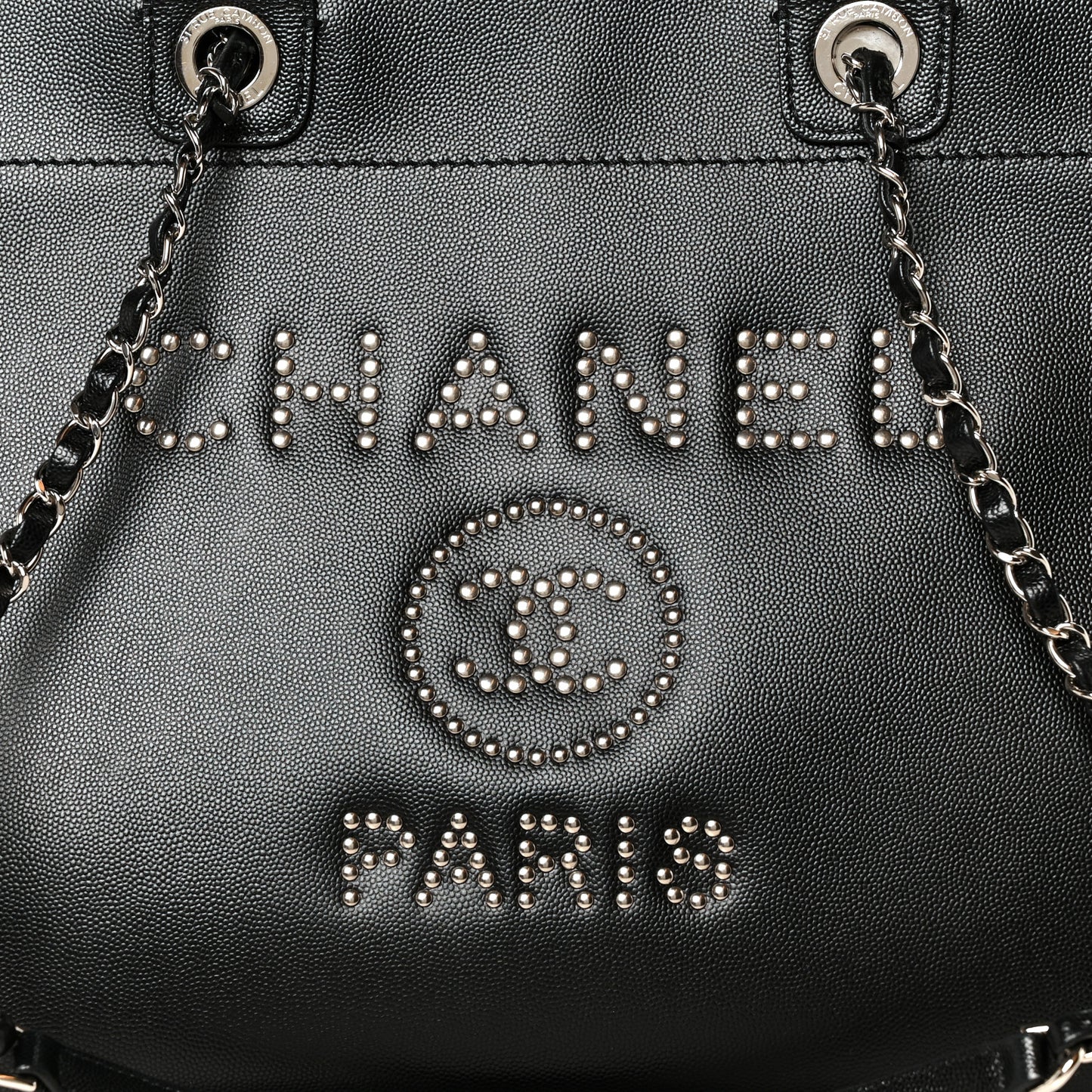 Caviar Medium Studded Deauville Tote Black