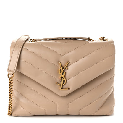 Saint Laurent Calfskin Y Quilted Monogram Small Loulou Chain Satchel Taupe 1 of 10