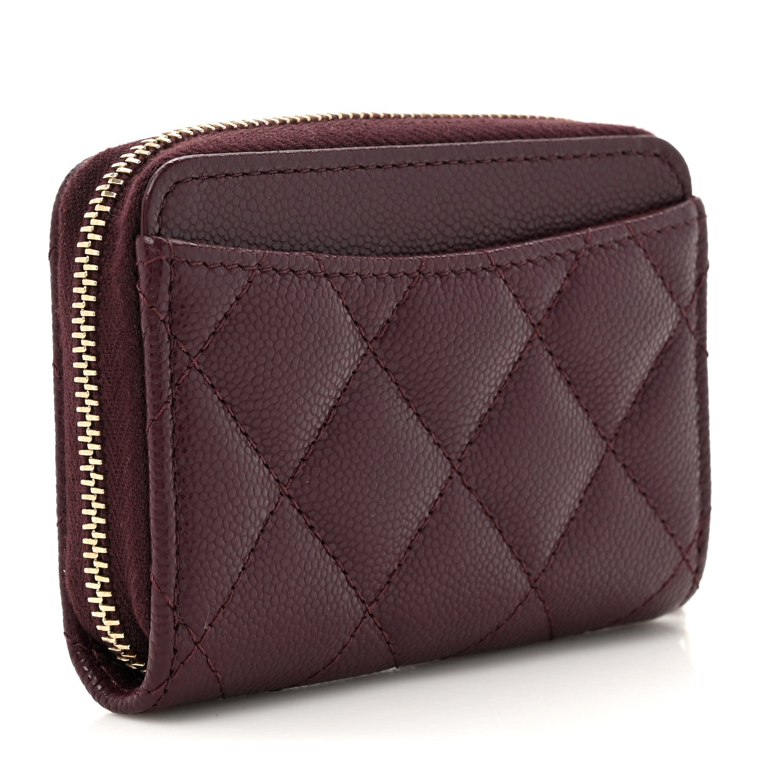 Chanel Caviar Quilted Zip Around Coin Purse Dark Burgundy 3 of 7
