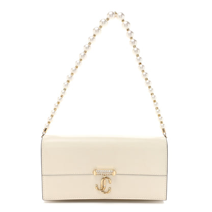 Jimmy Choo Box Calfskin Varenne Pearl Avenue Chain Clutch Latte 1 of 13
