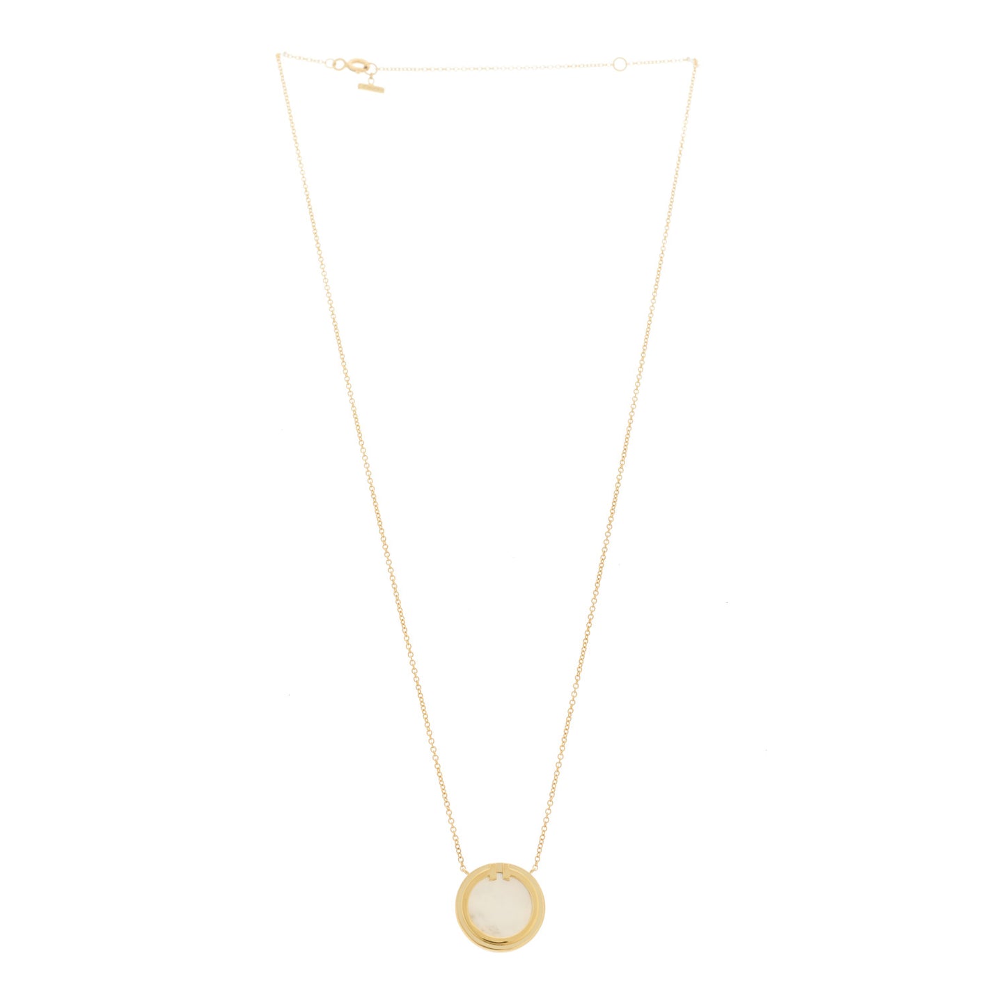 18K Yellow Gold Mother of Pearl T Circle Pendant Necklace