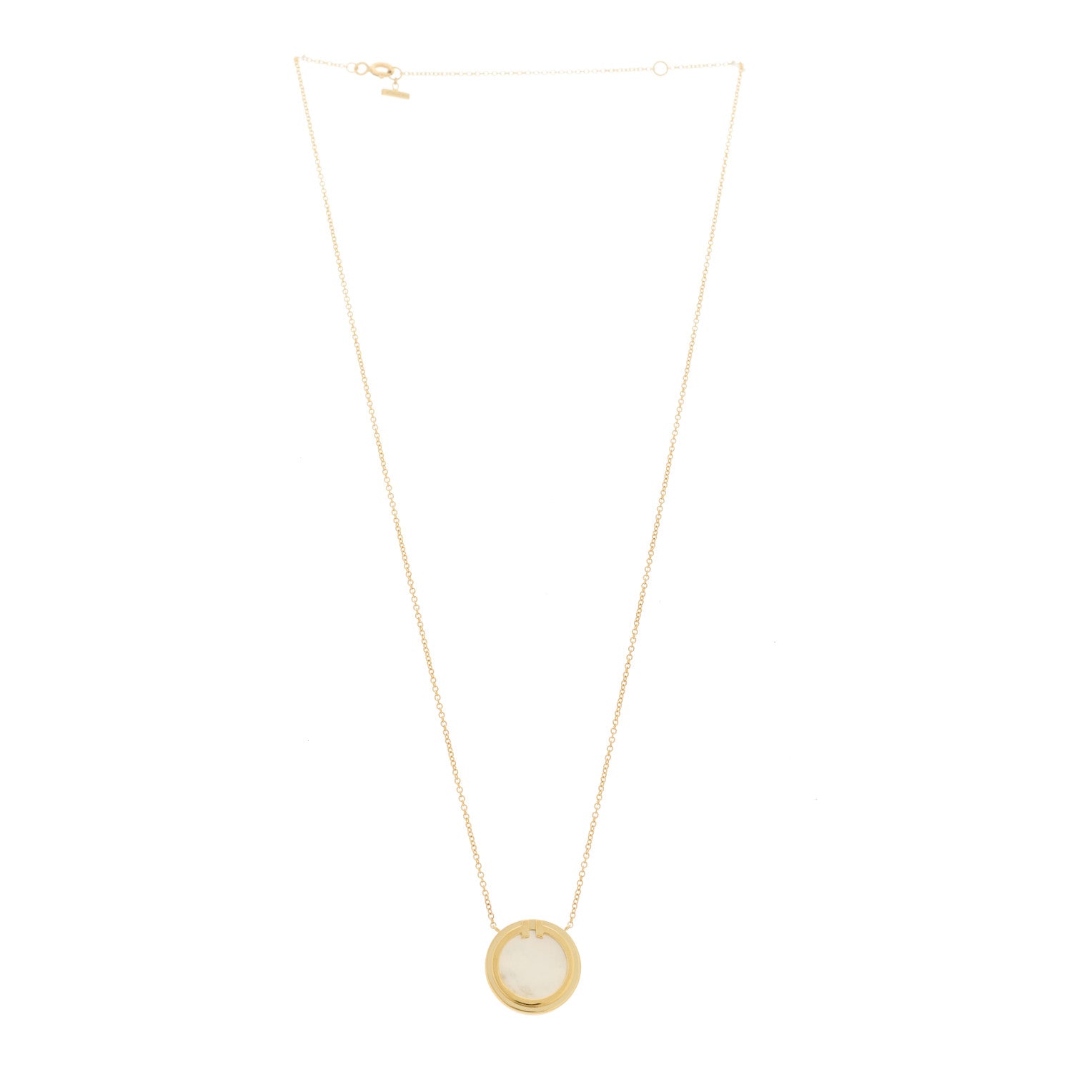 Tiffany 18K Yellow Gold Mother of Pearl T Circle Pendant Necklace 3 of 6