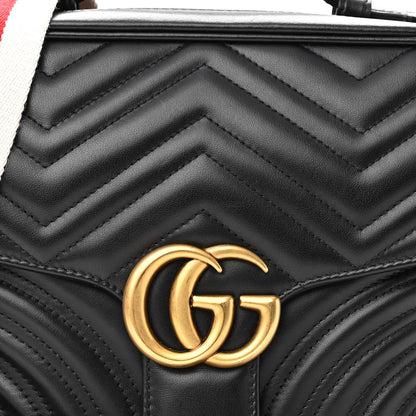 Gucci Calfskin Matelasse Sylvie Web Small GG Marmont Top Handle Shoulder Bag Black 8 of 10