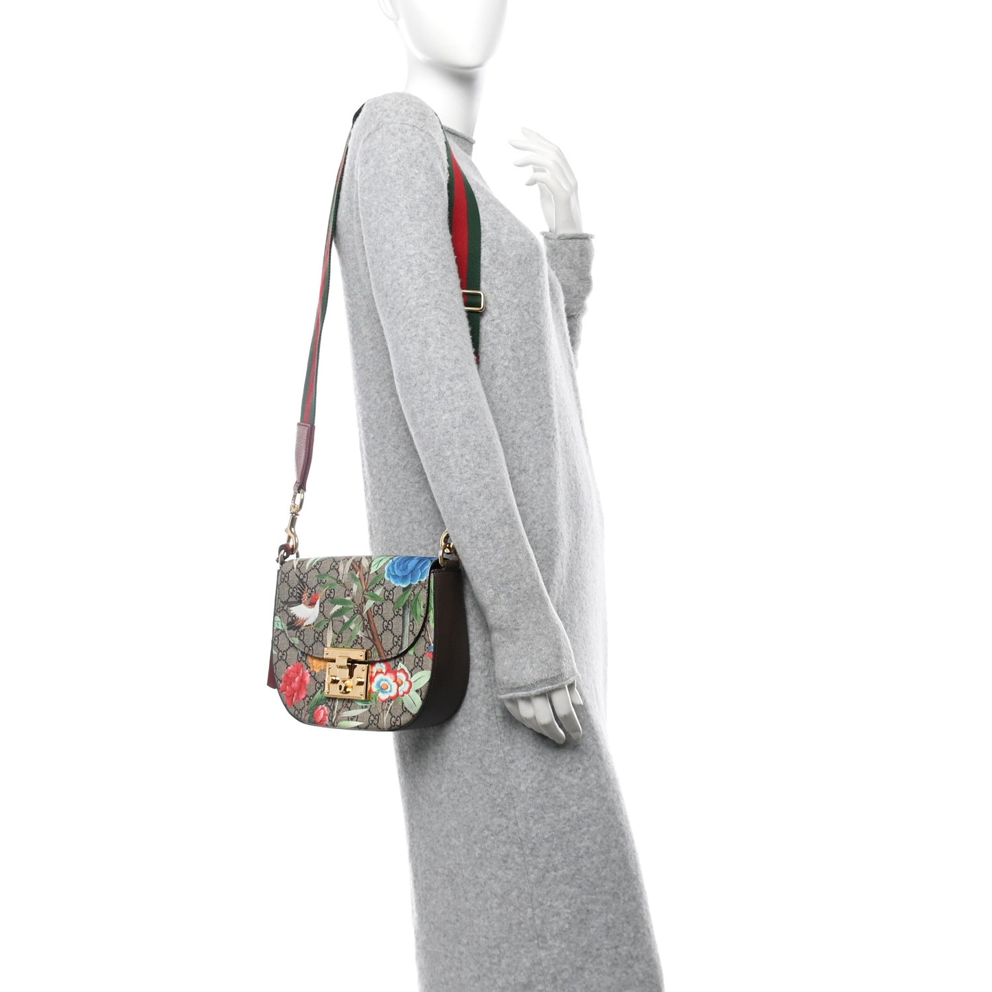 GG Supreme Monogram Tian Web Medium Padlock Messenger Shoulder Bag Beige Multicolor New Acero