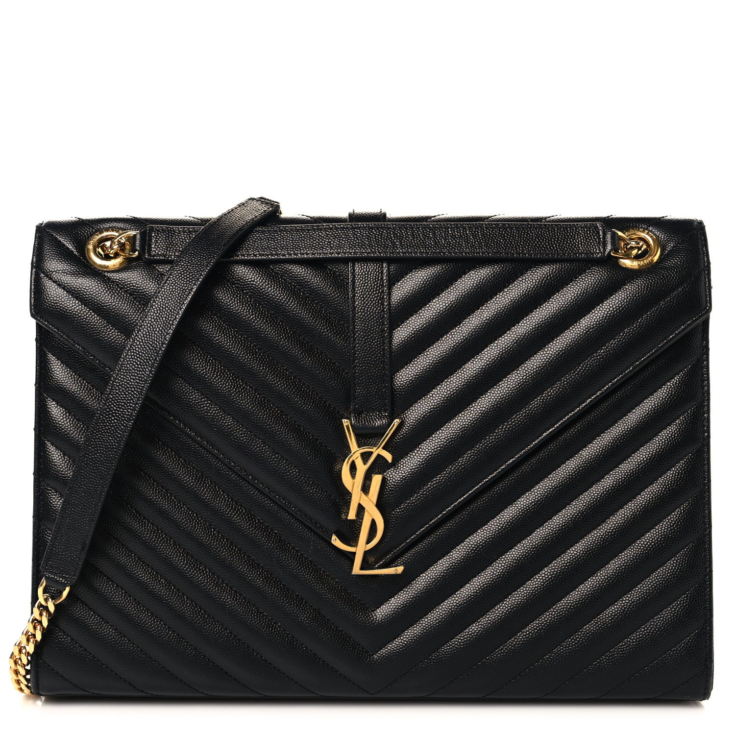 Saint Laurent Grain De Poudre Matelasse Chevron Large Monogram Satchel Black 1 of 10