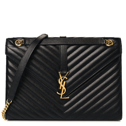 Saint Laurent Grain De Poudre Matelasse Chevron Large Monogram Satchel Black 1 of 10