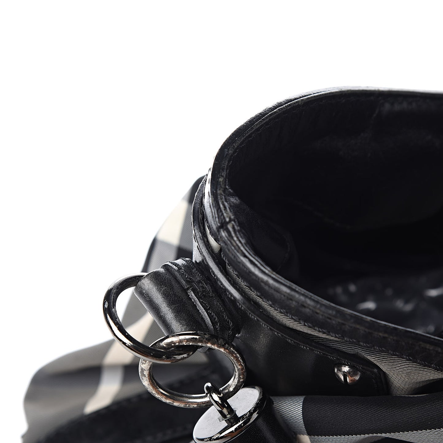 Nylon Beat Check Studded Hobo Black