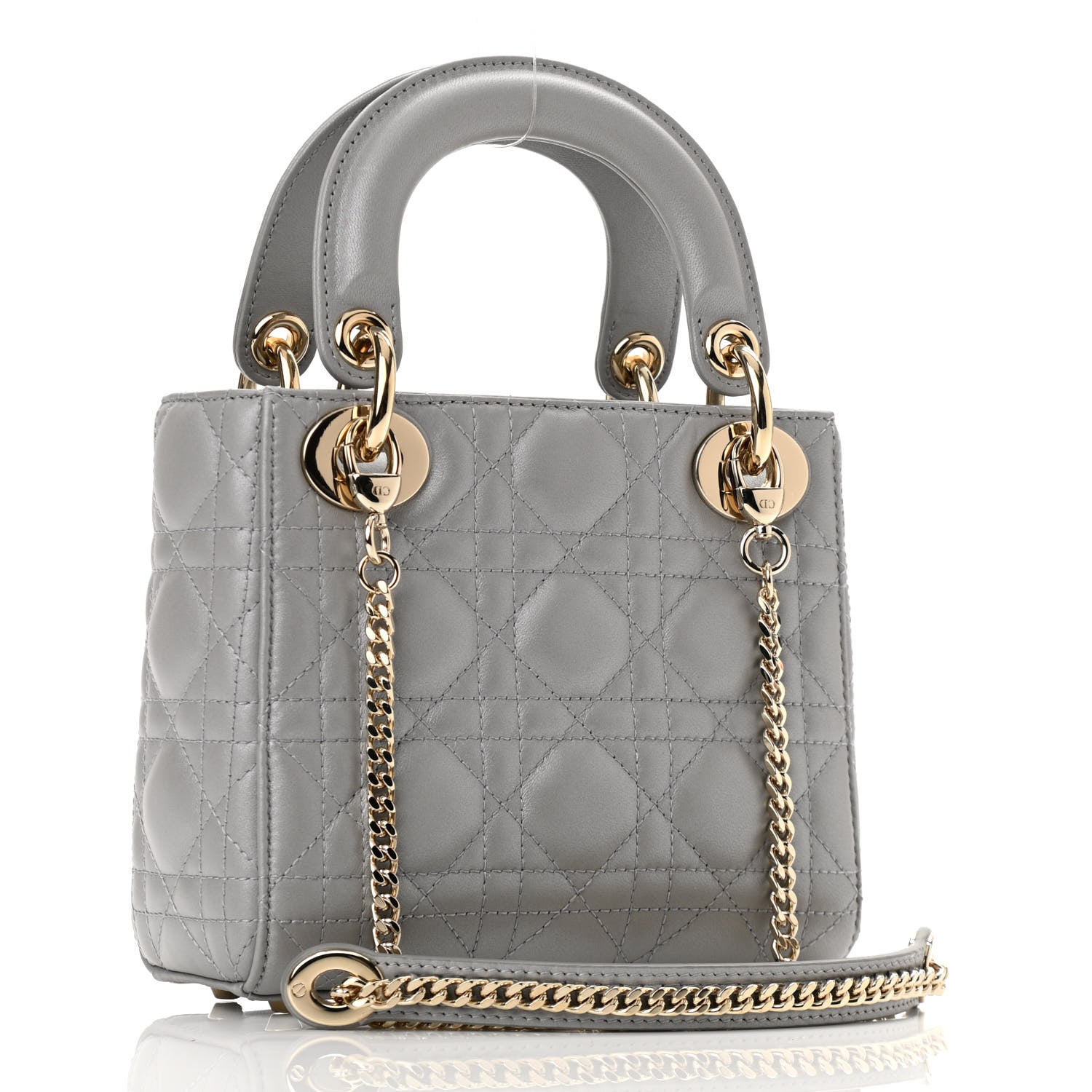 Christian Dior Metallic Lambskin Cannage Mini Lady Dior Grey 3 of 10