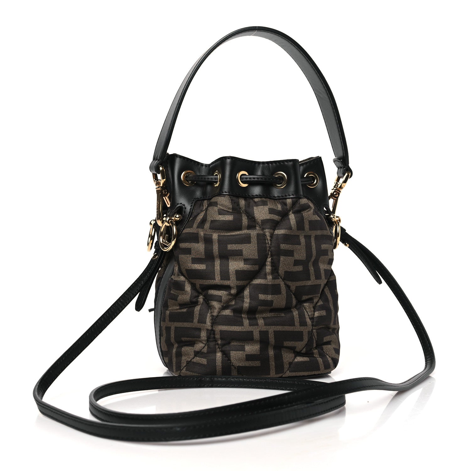 Fendi Silk Vitello King FF 1974 Quilted Mini Mon Tresor Bucket Bag Tobacco Moro 3 of 10