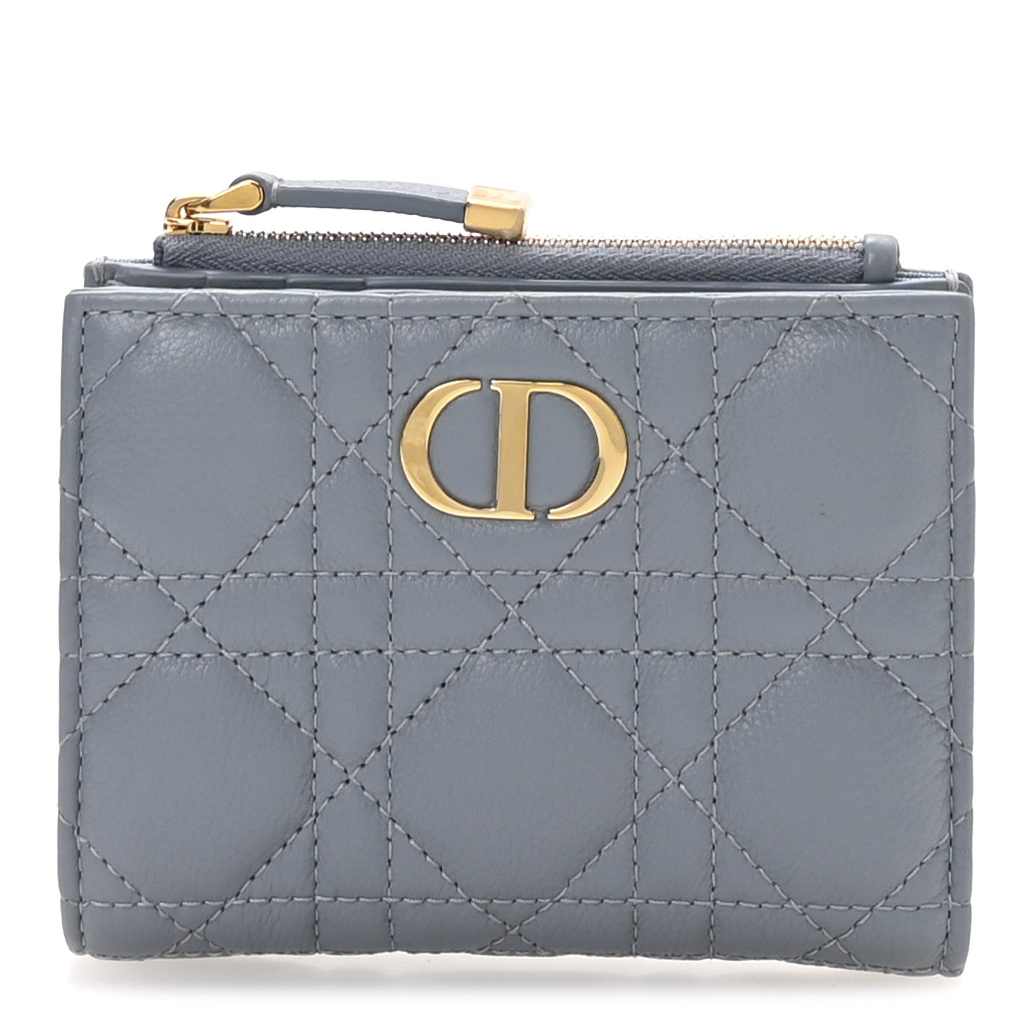 Christian Dior Grained Calfskin Supple Cannage Caro Dahlia Wallet Cloud Blue 1 of 8