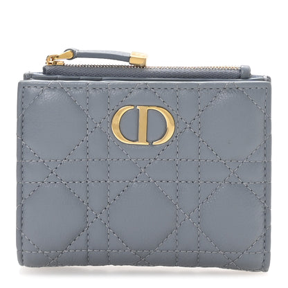 Christian Dior Grained Calfskin Supple Cannage Caro Dahlia Wallet Cloud Blue 1 of 8