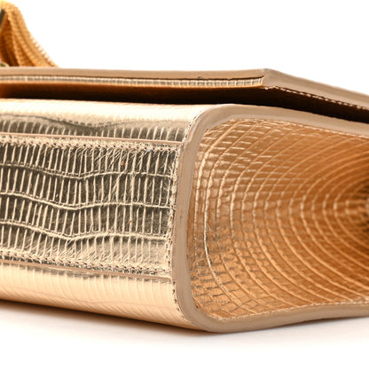 Saint Laurent Metallic Calfskin Crocodile Embossed Medium Classic Monogram Kate Tassel Satchel Gold 8 of 12