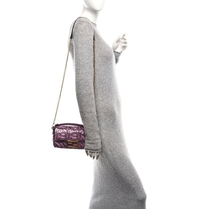Fendi Ricamo Sequin Paillettes Vitello Grace FF Mini Baguette Rosa 2 of 10