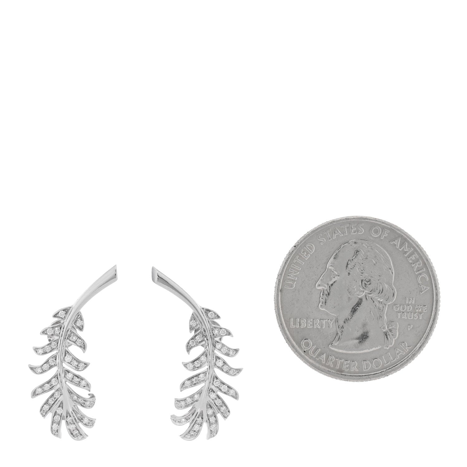 Chanel 18K White Gold Diamond Plume De Chanel Clip On Earrings 2 of 4