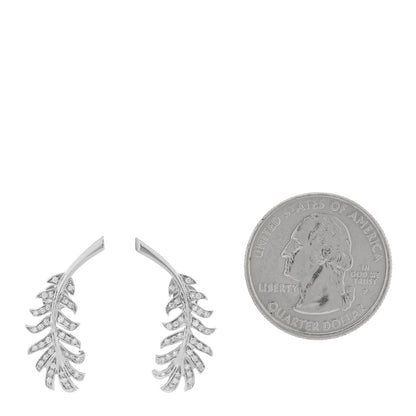 Chanel 18K White Gold Diamond Plume De Chanel Clip On Earrings 2 of 4