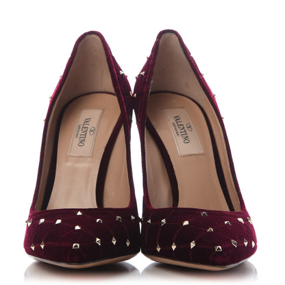 Valentino Garavani Velvet Rockstud Spike 105mm Pumps 37 Rubino 2 of 9