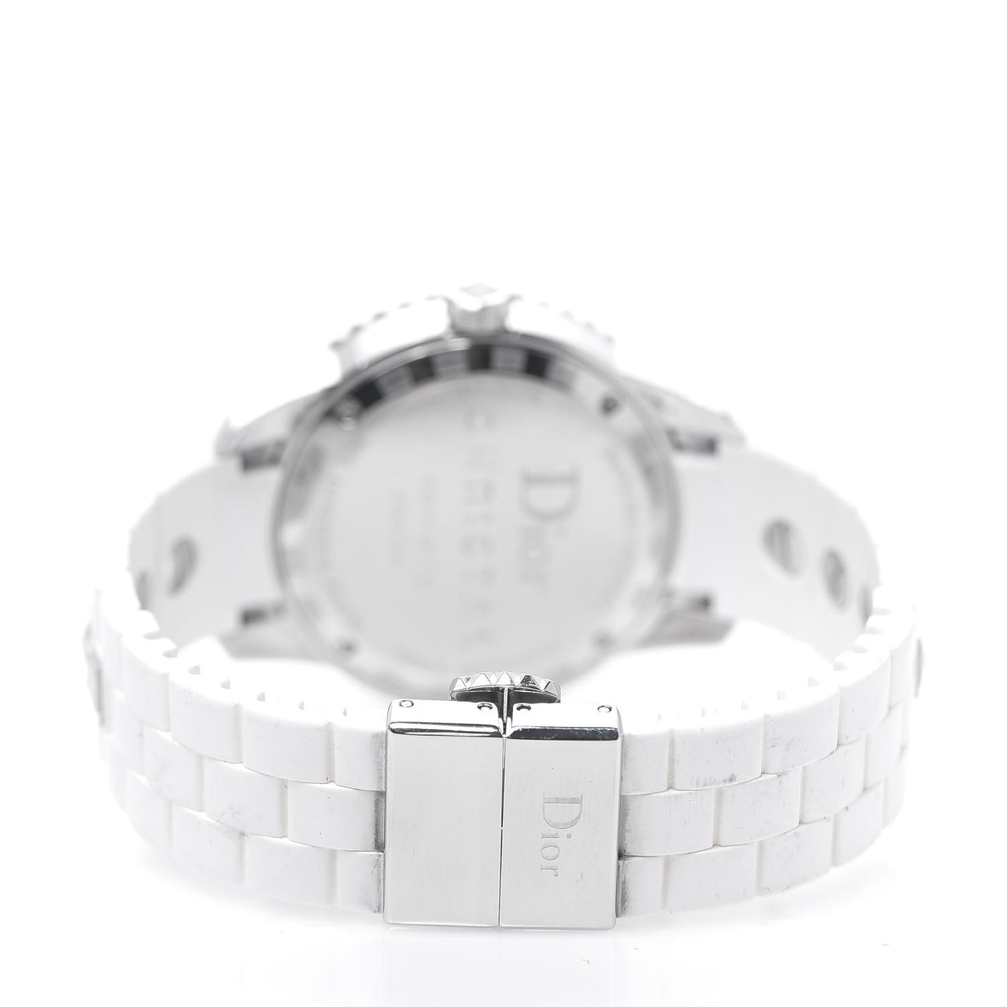 Stainless Steel Rubber Diamond Sapphire 33mm Christal Quartz Watch White