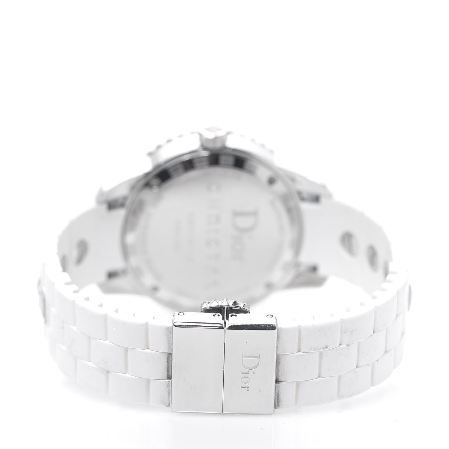 Christian Dior Stainless Steel Rubber Diamond Sapphire 33mm Christal Quartz Watch White 3 of 5