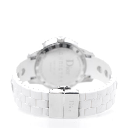 Christian Dior Stainless Steel Rubber Diamond Sapphire 33mm Christal Quartz Watch White 3 of 5